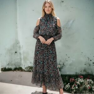 NWT MISA Los Angeles Plum Cold Shoulder Maxi Dress Size S $395